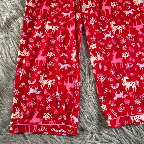 Holiday Time Three Piece Pajama Set Girls Size Large 10-12 Plus Red Unicorn Pjs - Picture 7 of 9
